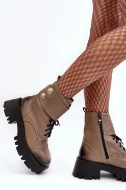 Boto Botki Skórzane|Botki Zimowe Damskie*Skórzane Workery Botki Damskie Beżowe Lemar Anceria