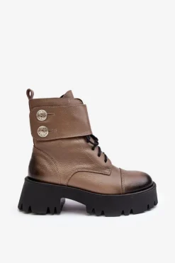 Boto Botki Skórzane|Botki Zimowe Damskie*Skórzane Workery Botki Damskie Beżowe Lemar Anceria