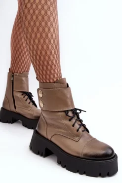 Boto Botki Skórzane|Botki Zimowe Damskie*Skórzane Workery Botki Damskie Beżowe Lemar Anceria