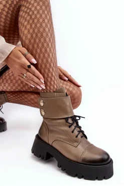 Boto Botki Skórzane|Botki Zimowe Damskie*Skórzane Workery Botki Damskie Beżowe Lemar Anceria