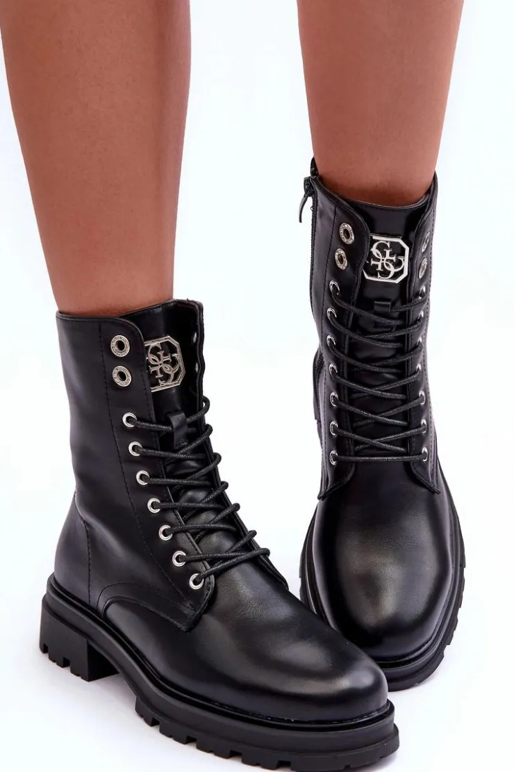 Boto Botki Płaskie|Botki Workery*Skórzane Workery Botki Z Ozdobą Czarne Yemannis