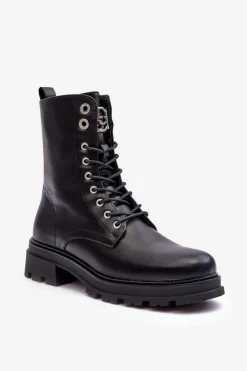 Boto Botki Płaskie|Botki Workery*Skórzane Workery Botki Z Ozdobą Czarne Yemannis