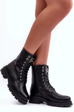 Boto Botki Płaskie|Botki Workery*Skórzane Workery Botki Z Ozdobą Czarne Yemannis