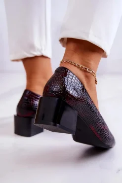 Buty Sergio Leone Czółenka Na Słupku*Skórzane Wężowe Czółenka Bordowe Mesquite