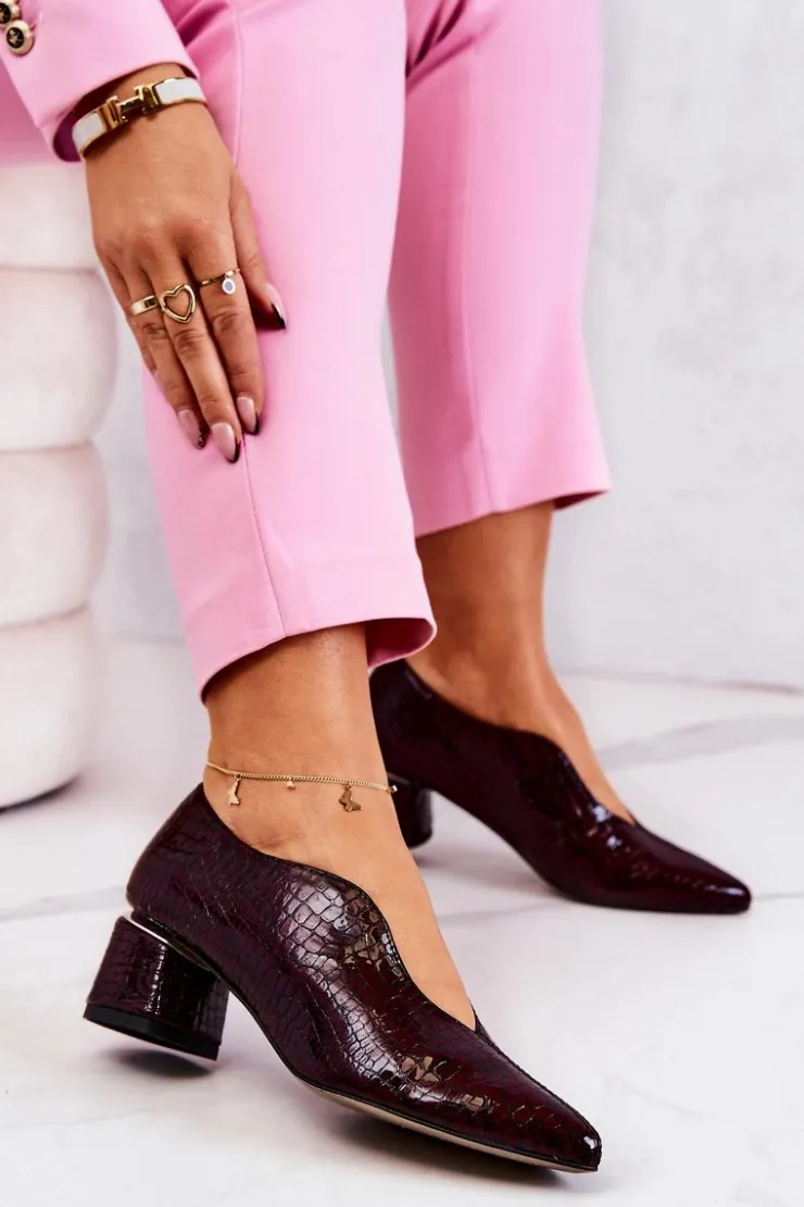 Damskie Boto Skórzane Wężowe Czółenka Bordowe Alissa