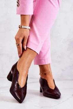 Damskie Boto Skórzane Wężowe Czółenka Bordowe Alissa