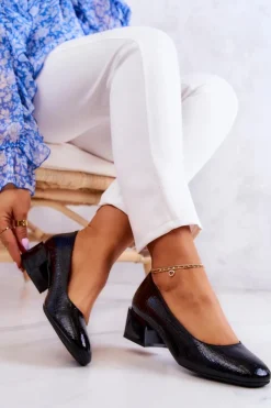 New Buty Sergio Leone Skórzane Wężowe Czółenka Czarne Mesquite