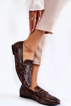 Damskie Boto Skórzane Wężowe Mokasyny La.Fi 210023BR-XS Brązowe