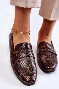 Damskie Boto Skórzane Wężowe Mokasyny La.Fi 210023BR-XS Brązowe