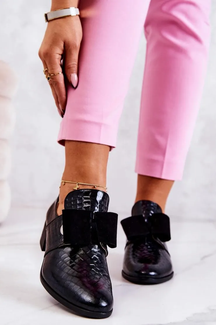 Discount Boto Skórzane Wężowe Półbuty Czarne Marleigh