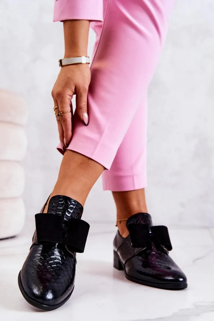 Discount Boto Skórzane Wężowe Półbuty Czarne Marleigh