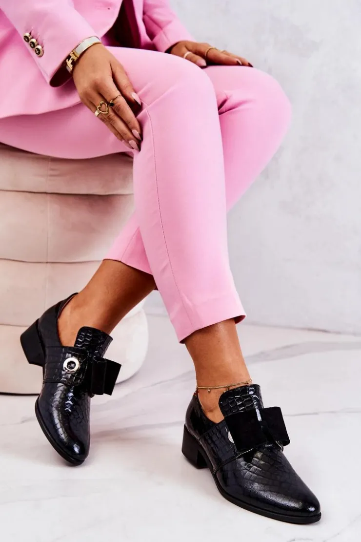 Discount Boto Skórzane Wężowe Półbuty Czarne Marleigh