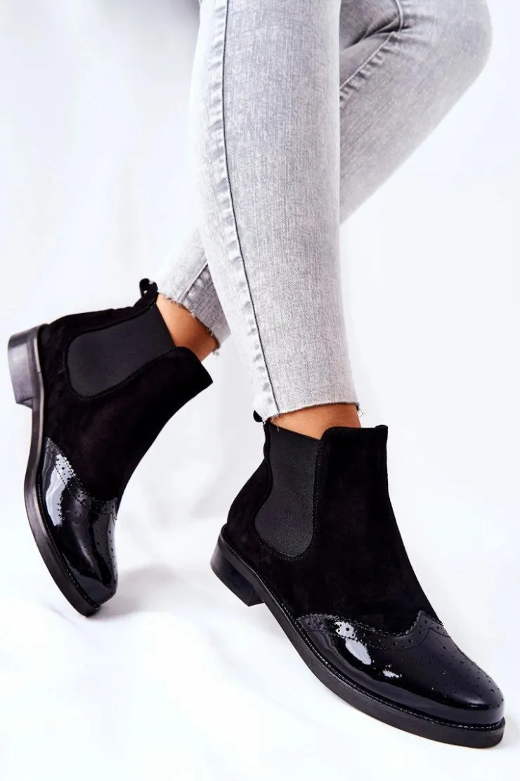 Damskie Laura Messi Skórzane Wsuwane Botki Czarne 2096