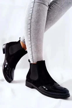 Damskie Laura Messi Skórzane Wsuwane Botki Czarne 2096