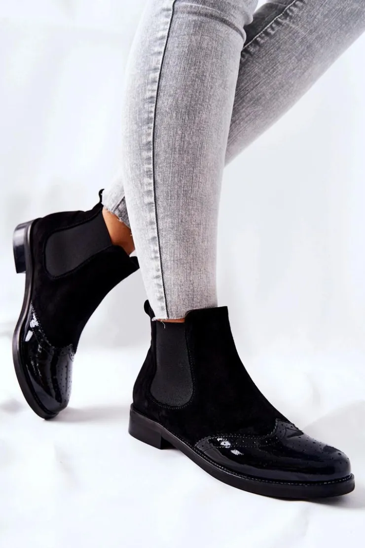 Damskie Laura Messi Skórzane Wsuwane Botki Czarne 2096