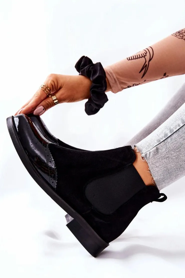 Damskie Laura Messi Skórzane Wsuwane Botki Czarne 2096