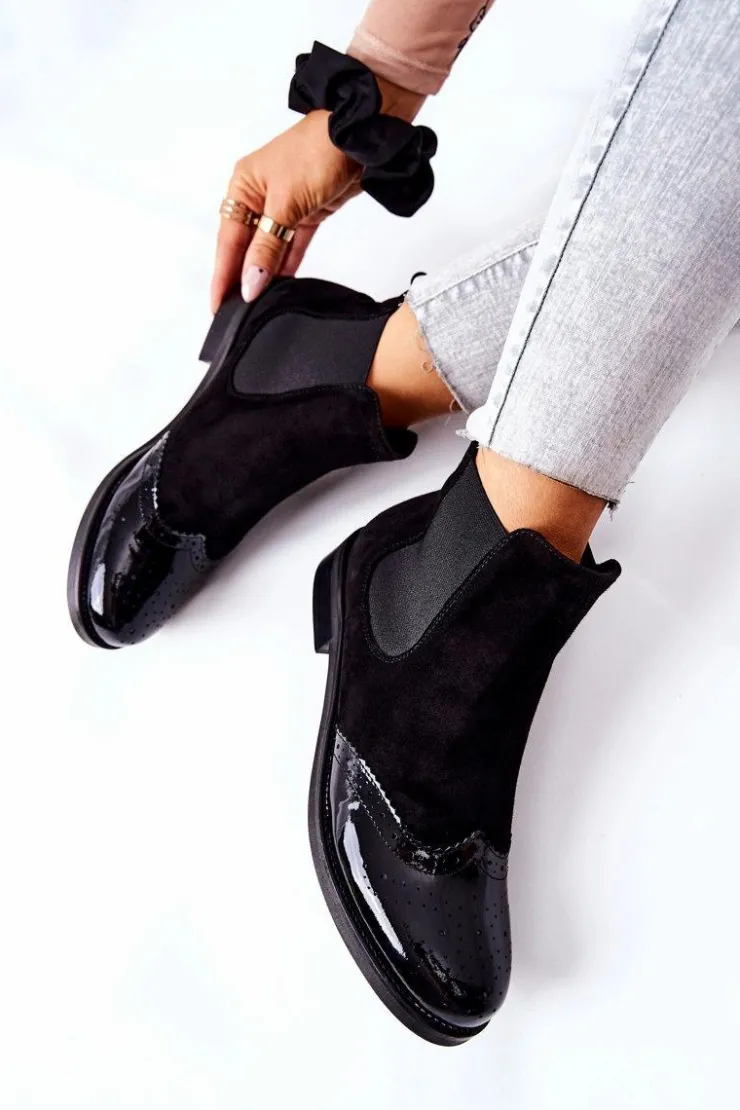 Damskie Laura Messi Skórzane Wsuwane Botki Czarne 2096