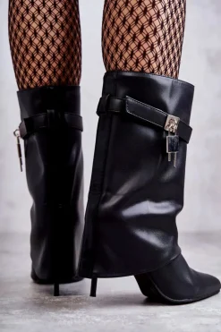 Boto Kozaki Wiosenne|Kozaki Przed Kolano*Skórzane Wsuwane Kozaki Na Szpilce Czarne Steffi