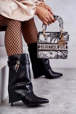 Boto Kozaki Wiosenne|Kozaki Przed Kolano*Skórzane Wsuwane Kozaki Na Szpilce Czarne Steffi