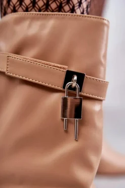 Boto Kozaki Wiosenne|Kozaki Na Szpilce*Skórzane Wsuwane Kozaki Na Szpilce Beżowe Steffi Beżowy