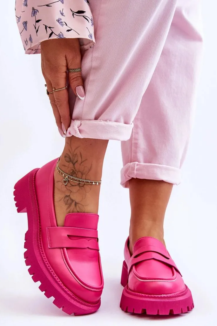 Hot Boto Skórzane Wsuwane Mokasyny Na Platformie Różowe Riverside