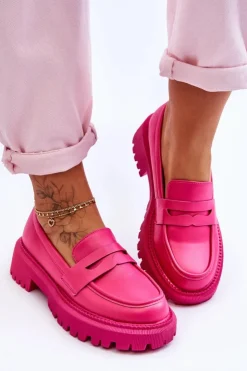 Hot Boto Skórzane Wsuwane Mokasyny Na Platformie Różowe Riverside