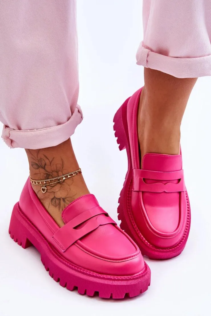 Hot Boto Skórzane Wsuwane Mokasyny Na Platformie Różowe Riverside