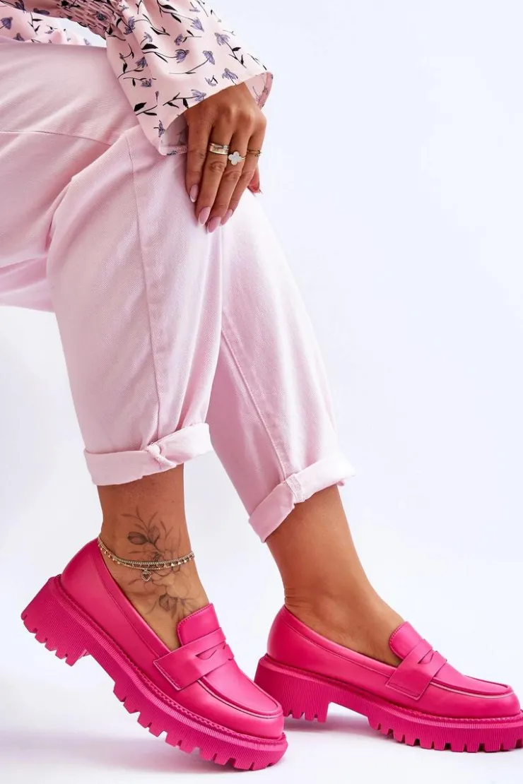 Hot Boto Skórzane Wsuwane Mokasyny Na Platformie Różowe Riverside