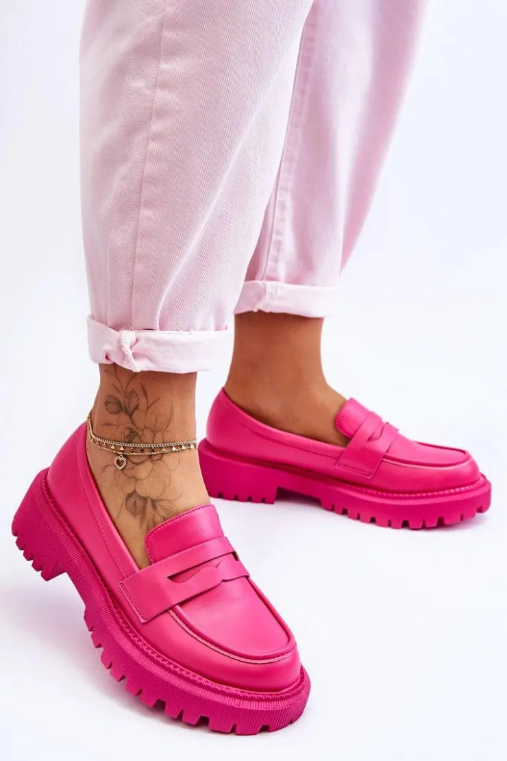 Hot Boto Skórzane Wsuwane Mokasyny Na Platformie Różowe Riverside