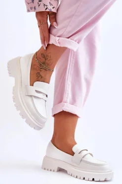 Damskie Boto Skórzane Wsuwane Mokasyny Na Platformie Białe Riverside