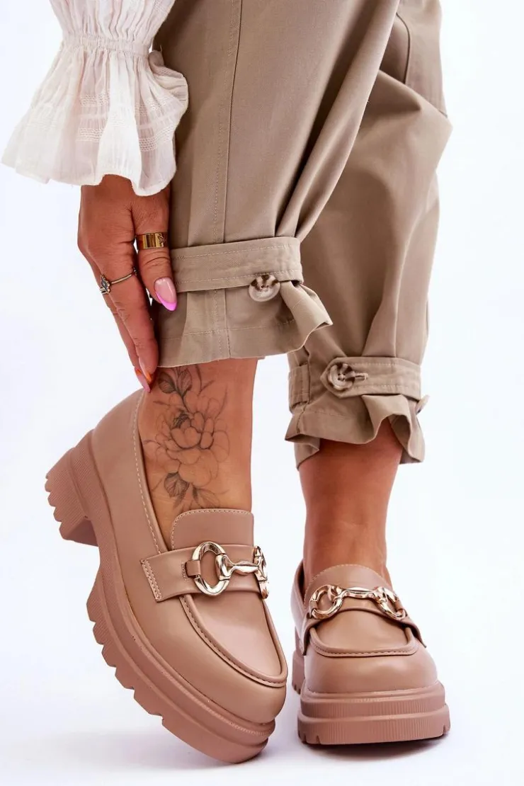 New Boto Skórzane Wsuwane Mokasyny Damskie Beżowe Albie