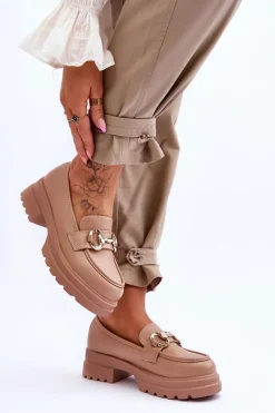 New Boto Skórzane Wsuwane Mokasyny Damskie Beżowe Albie