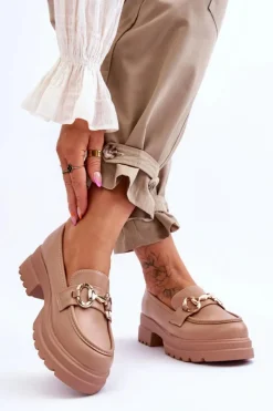 New Boto Skórzane Wsuwane Mokasyny Damskie Beżowe Albie