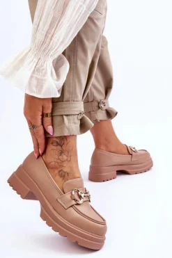 New Boto Skórzane Wsuwane Mokasyny Damskie Beżowe Albie