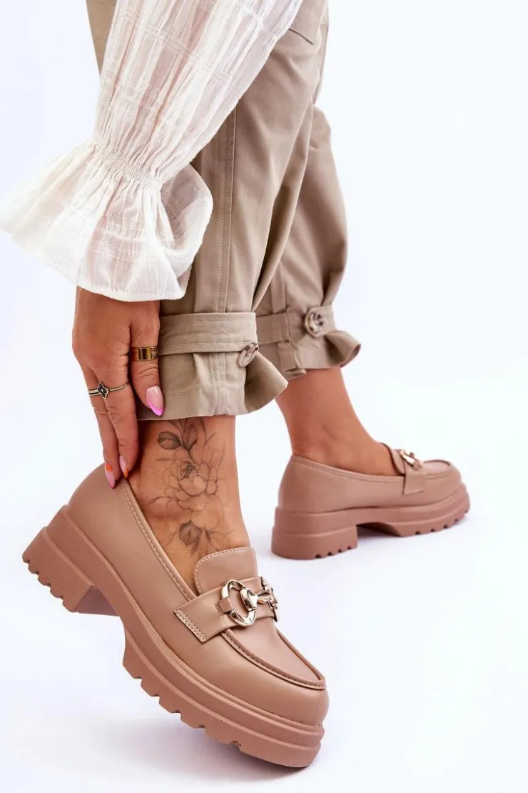 New Boto Skórzane Wsuwane Mokasyny Damskie Beżowe Albie