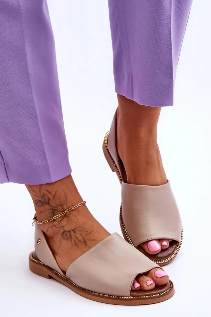 Hot Zazoo Skórzane Wsuwane Sandały Beżowe Alivia