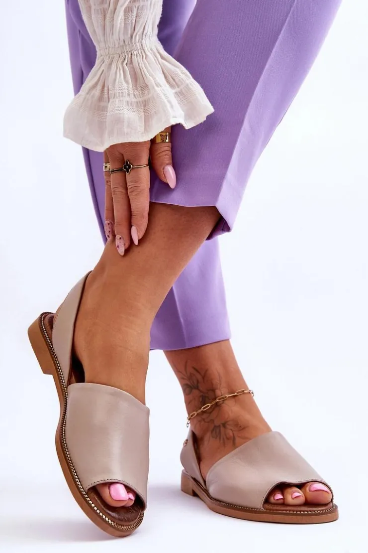 Hot Zazoo Skórzane Wsuwane Sandały Beżowe Alivia