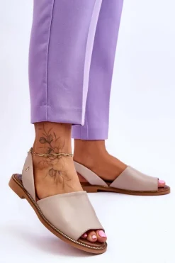 Hot Zazoo Skórzane Wsuwane Sandały Beżowe Alivia