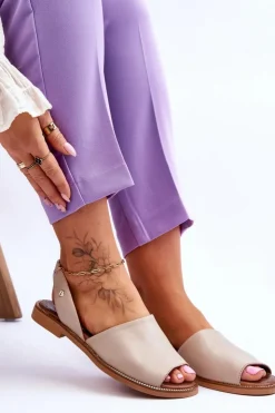 Hot Zazoo Skórzane Wsuwane Sandały Beżowe Alivia