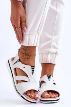 Evento Sandały Płaskie*Skórzane Wsuwane Sandały Białe Regio