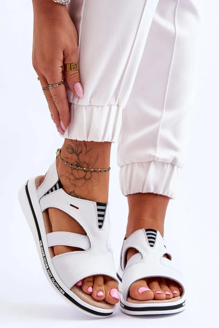 Evento Sandały Płaskie*Skórzane Wsuwane Sandały Białe Regio