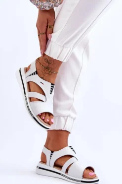 Evento Sandały Płaskie*Skórzane Wsuwane Sandały Białe Regio