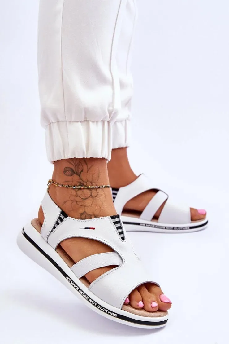 Evento Sandały Płaskie*Skórzane Wsuwane Sandały Białe Regio