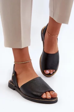 Zazoo Sandały Płaskie*Skórzane Wsuwane Sandały Czarne Lemar Alivia Czarny