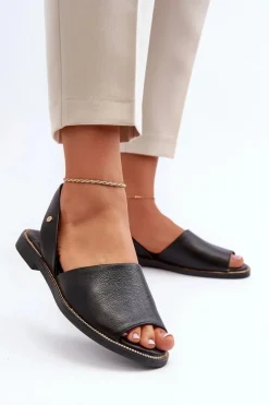 Zazoo Sandały Płaskie*Skórzane Wsuwane Sandały Czarne Lemar Alivia Czarny