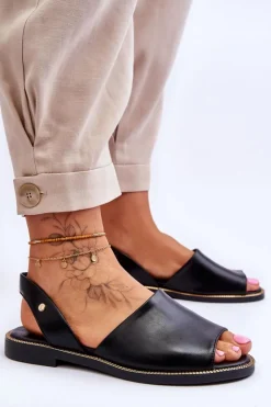 Zazoo Sandały Płaskie*Skórzane Wsuwane Sandały Czarne Lemar Alivia