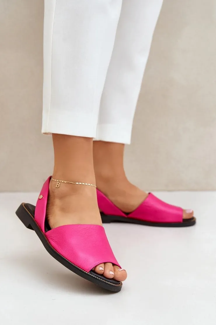 Outlet Zazoo Skórzane Wsuwane Sandały 40327 Fuksja Różowy