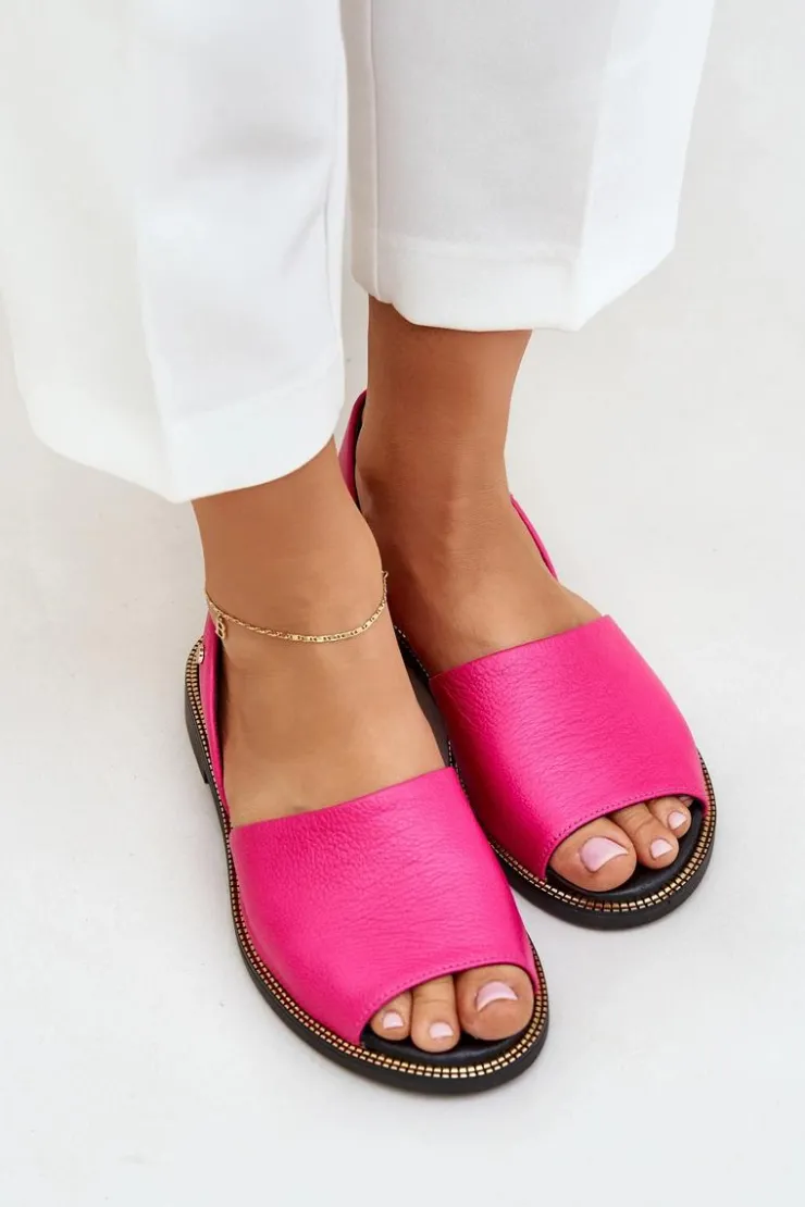 Outlet Zazoo Skórzane Wsuwane Sandały 40327 Fuksja Różowy