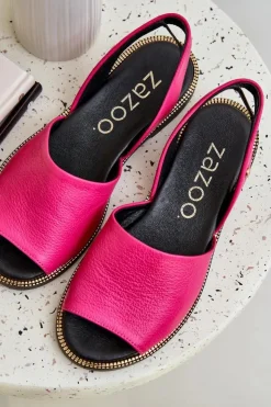 Outlet Zazoo Skórzane Wsuwane Sandały 40327 Fuksja Różowy