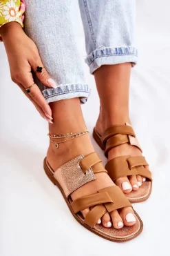 Maciejka Klapki Damskie Klasyczne*Skórzane Wygodne Klapki Damskie 05549-29 Brązowe